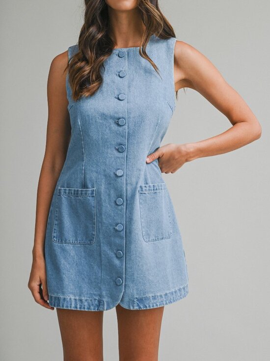 Mable Dresses & Skirts - NWT Mable Button Down Sleeveless Mini Light Blue Denim Dress